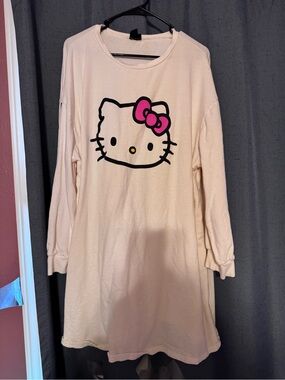 Hello Kitty white Long-Sleeve sweatshirt Dress with Pink Bow